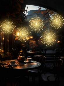 1pc Hanging Outdoor Fireworks Lights, LED Starburst Ball Lights, Smoke Lantern Remote Control Timer With 8 Adjustable Modes, Hanging Fairy Tale Lights, Suitable For Courtyards, Umbrellas, Eaves, Gardens, Trees, Tents, Christmas Decorations, Event Decoration, Holiday Lighting, Fantasy Design, Star-Shaped Lights(Does Not Include The Battery) - Warm White - View 3