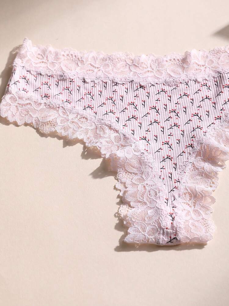 5pcs/Pack Women's Sexy Lace Patchwork Seamless Low-Rise Thong Panties, Soft, Comfortable, Breathable, Suitable For Yoga, Sports And Daily Wear - Multicolor - View 9