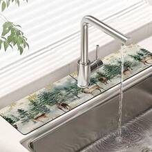 1 buc Covoraș de Stropire cu Temă de Crăciun, Covoraș de Picurare pentru Chiuveta de Baie de Acasă, Design de Reni și Brad de Crăciun, Potrivit pentru Diverse Robinete, Fabricat din Material de Cauciuc cu Gel de Siliciu - Multicolor - Vizualizare 10