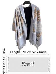 1 Stück Boho-Stil Damen Herbst/Winter Faux Kaschmir bestickter Schal, dicker Quasten bestickter Halswärmer, Reise Poncho