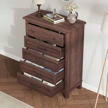 mteryoing 5-Drawer Dresser For Bedroom, 41.3" Tall Wood Chest Of Drawers, Freestanding Storage Closet Organizer With Large Vertical Drawers For Clothes, Bedroom, Living Room, Dorm - 棕色 - 查看 3