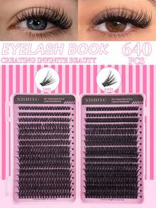 216 件/12 排 8D 蓬松睫毛延长浓密 80D 优质单根睫毛，8-16 毫米混合长度猫眼睫毛，左/右分开，640/448/576/570/544/560/240/184/120 件 - 黑色 - 查看 16