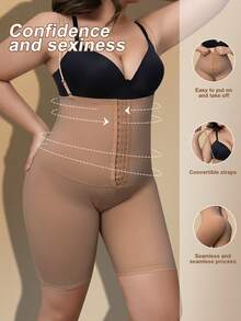 Short moulant GRANDE TAILLE Gaine amincissante sans couture pour les cuisses avec contrôle du ventre et bretelles réglables pour femmes - Camel - Voir 4