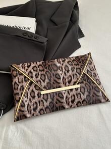 Leopard Print & Solid Color Sequin Decor Minimalist Casual PU Clutch Envelope Bag - Coffee - View 4