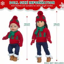 Christmas Doll Outfit Set, Includes Sweater, Hat, Scarf, Pants, Gloves With Christmas Tree, Reindeer, Snowflake Elements, Fits 16-18 Inch Reborn Dolls, Christmas Gift (Doll And Shoes Not Included)