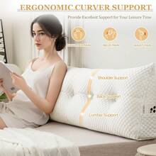 Soft Headboard Pillow Bed Wedge Pillow For Headboard With Side Pockets Dorm Headboard Twin Full Queen King Backrest Pillow, Bed Bolster Pillows For Back Support With Removable Cover - 奶油白 - 查看 2