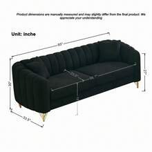 YOGLAD Modern Tufted Chenille Sofa, Luxury 3-Seater + 2-Seater Deep Couch, Loveseat & Sectional Sofa With Gold Metal Legs, Plush Chenille Fabric Couch For Living Room, Bedroom, Apartment, Family Room, Pet Friendly, Sturdy Wooden Frame, Curved Armrests, Throw Pillows, Spacious Lounge Sofa For TV, Reading, Entertaining - 黑色 - 查看 3