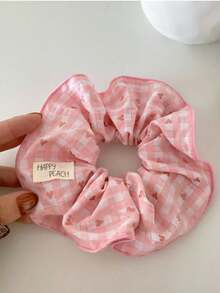 1 pieza/Set de 5 Scrunchies con estampado de cuadros, lazos elásticos de estilo coreano con etiqueta de tela linda, suaves y transpirables, sin dañar el cabello, disponibles en negro/rojo/azul/amarillo/rosa, adecuados para diario, escuela, accesorio de peinado para estilo de cabello al aire libre, sujetador de cola de caballo - Multicolor - Ver 4