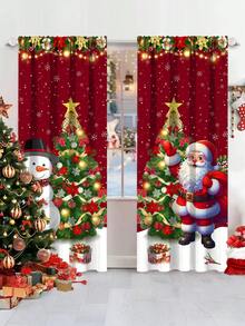 1 pièce/2 pièces Rideau de Noël avec volant Père Noël 45*140cm/150*60cm en polyester avec motif bonhomme de neige et passant pour tringle. Décorations de Noël 2025 pour la maison, chambre, salon, cuisine, salle de bain, buanderie. Cadeau de Noël et Bonne Année 2026 - le père Noël - Voir 6