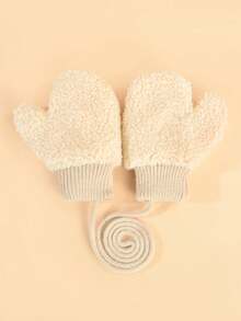 1双婴儿纯色羊毛保暖手套，厚实舒适，适合秋冬季 - 1Pair - 查看 5
