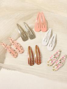 12pcs Cute Glitter Heart Print Hair Clips For Girls - Multicolor - View 6