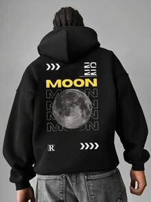 Men's Fashionable Thermal-Lined Moon & Star Print Hoodie Sweatshirt, Fall/Winter