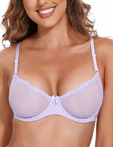 Women's Sexy 1/2 Cup Lace Bra Balconette Mesh Underwired Demi Shelf Bra Unlined See Through Bralettehalloween - Light Purple - 查看 12