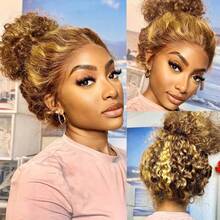 NARNI 30 36 Inch Highlight 360 Deep Wave Wig Hidden Invisible Strap 360 Full Lace Front Wigs Human Hair 250% Density Ombre Honey Blonde Drawstring Wig Human Hair For Women Pre Plucked Colored 4/27 Glueless Curly Wig Human Hair - S4/27 - View 7