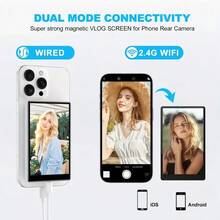 Magnetic Phone Vlog Selfie Monitor HD Screen Display - Rechargeable 36V Dual Power (Battery/USB), Compatible With IOS & Android Phone With Remote Control, Wireless Back Camera Monitor For Live Streaming, Content Creation, Selfies, Live Streaming, Video Recording Tools