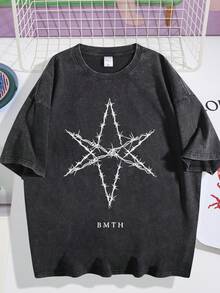 Men's T-Shirt, Retro, Rock Band Bring Me The Horizon (BMTH) Themed, Print, Pattern, Loose Fit, Short Sleeved, Top 004-A - Black - View 1