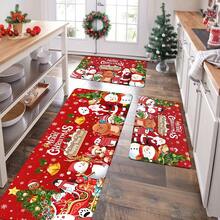 1/2/3pcs Christmas Kitchen Rug Set, Featuring Santa Claus, Snowflakes And Holiday Vibes - Machine Washable, Durable, Non-Slip, Suitable For Kitchen Floor - Multicolor - View 18