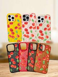 Watercolor Cherry Fruit Phone Case, A Lovely Summery Shockproof Phone Case With A Beautiful Red Cherry Pattern And Leaves,Compatible With Iphone 17Promax/17Pro/17Air/17/16Promax/16Pro/16Plus/16/15Pro - 摩卡 - 查看 2