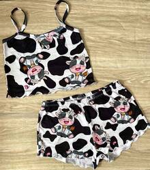 Stitch Cropped Pajamas And Sexy Women's Babydoll Shorts - Màu đen mờ - Xem 5