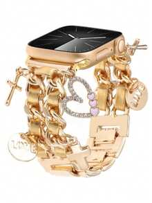 1pc Women's Leather Cord Hanging Strap Stainless Steel Watch Band Compatible With 38/40/41/42/44/45/49mm Ultra/SE/8/7/6/5/4/3/2/1