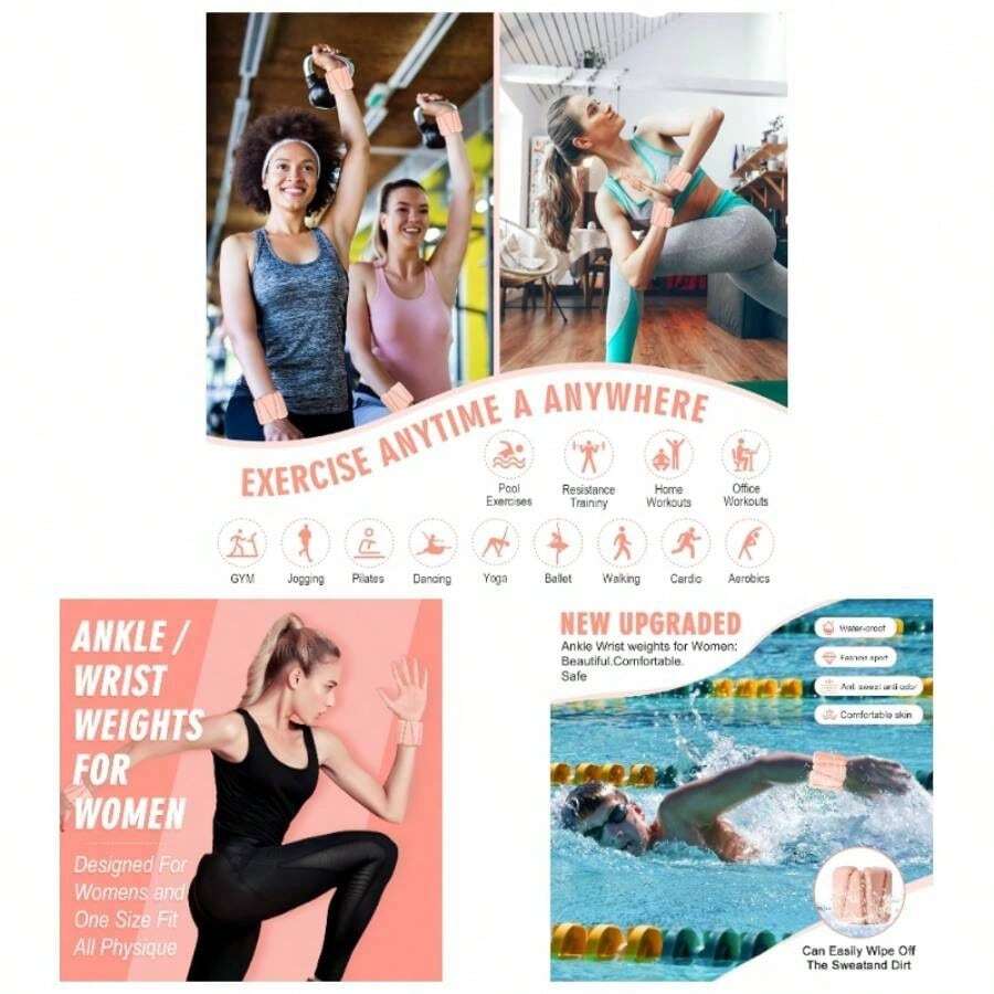 Wrist Weights, Adjustable Wrist Ankle Weights Women, Wearable Arm Leg Weights Set Of 21 Lb Each Weighted Bangles Walking, Yoga, Dance, Barre, Gym - 鮭魚 - 查看 1