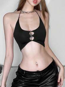 Áo croptop nữ Top Dazzle gợi cảm, hở lưng, tay dài, cổ tròn, chất liệu lưới, kiểu dáng thường ngày và dễ thương, thích hợp cho chụp ảnh đi biển hoặc lễ Phục sinh. - màu đen - Xem 4