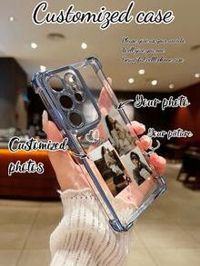 1pc Customized Family Portrait Design/Love Element Collage/High-Definition UV Printing/Electroplated Corner Anti-Fall Black Lens Protection Phone Case, Meets Customer's Personalized Needs! Compatible With Apple 17Air, 1promax, 11/12/13/14/15/16/PROMAX, /A13/A14/A15/A53/A55/A54/A55/S23/S23ultra/S24ultra/S24/Sam, Galaxy, Can Be Used As A Gift For Anniversaries, Holidays, And Daily Use - Baby Blue - View 3