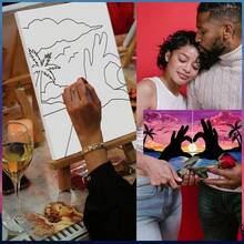2 Pack Sip And Paint Kit Adults Couples Painting Kit Pre Drawn Canvas To Paint At Home Date Night Party Favor Supplies Art Painting Set Couples Activity Beach Lovers 8x10 Canvas Painting Kit - 基本繪畫工具包 - 查看 4