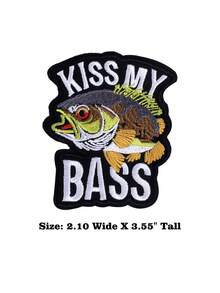 1PC Kiss My Bass Patch Funny Fishing Meme Embroidered Iron On - Multicolor - View 2