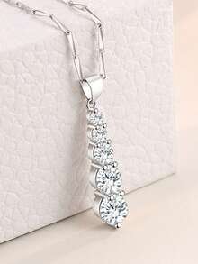 1pc Simple And Fashionable 925 Sterling Silver 3.0ct Natural Diamond Necklace, Suitable For Women's Daily Wear, Parties, Work Commute, Valentine's Day, Christmas, Mother's Day Jewelry Gift