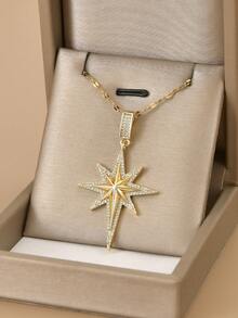 1 件时尚全水钻八角星项链，防水不锈钢首饰，适合女性日常佩戴，大方，派对，日常，独特，大方，婚礼珠宝，女孩的礼物，亲戚，朋友，生日，情人节，送给爱人的礼物，音乐节 - 金黃色 - 查看 4