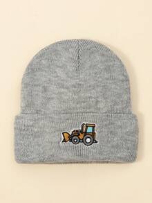 2pcs/1pc Kids Construction Vehicle Embroidered Knit Hat, Simple Versatile Unisex Warm Beanie For Autumn/Winter, Suitable For Daily Wear, Outdoor Play, Holiday Birthday Gift - Multicolor - View 4