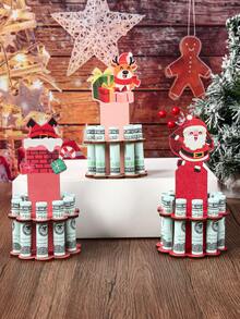 3pcs Christmas Wooden Money Holder Decoration Ornament, Charming Christmas Chimney Old Man Elk Pattern Wooden Money Holders, Festive Ornament Money Dispenser For Winter Holiday Party Decor, Christmas Ornament Money Holder