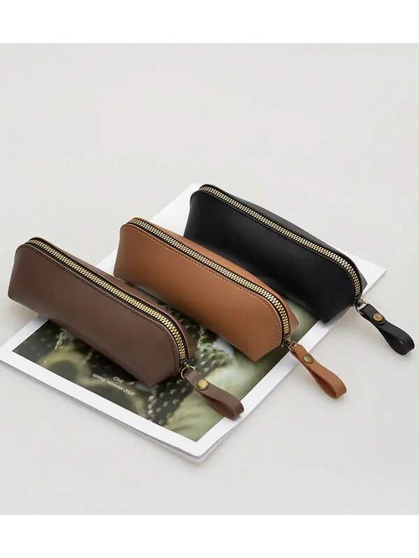 1 pezzo Astuccio alla moda in pelle/PU vintage, portamonete, custodia per cancelleria, organizer per forniture scolastiche