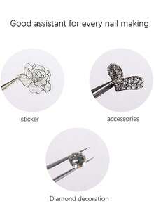 1 Stück Maniküre-Werkzeuge Doppelkopf-Pinzette mit Silikon-Bohrclip, Ornament-Prägung, hochpräziser Edelstahl Spezial für Nägel