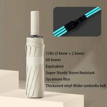Fully Automatic Folding Umbrella For Men And Women, Suitable For Students. Stylish Large-Sized, Compact, Rain And Sun Protection, Extra Large, Reinforced, Thickened, Super Large Umbrella - 白色 - 查看 5