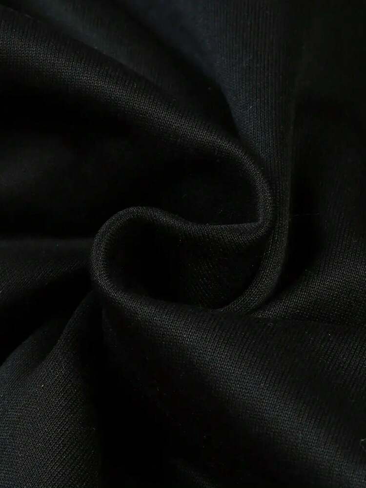 Sudadera casual con capucha para hombre con bolsillo canguro - Sudadera de punto para otoño/invierno con estampado geométrico de París, mezcla de poliéster, ajuste regular y ligera elasticidad. - Negro - Añade 5