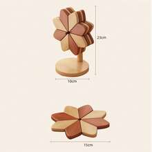 木质隔热碗垫、隔热垫和花朵杯垫套装，带支架。创意风车造型隔热隔热垫，耐热高品质杯垫和隔热垫，适用于您的餐桌。 - 彩色 - 查看 3