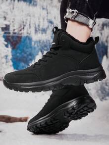 Men's Winter Snow Boots, Non-Slip Sports Shoes, Casual Warm Shoes With Warm Lining, Outdoor Solid Color Casual Sports - Black - View 7
