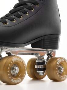 1 par de patines de ruedas de estilo deportivo retro con ruedas de PU resistentes al desgaste y amortiguación, protección de impacto de grado A, patines de ruedas dobles de cuero de PVC negro para exteriores