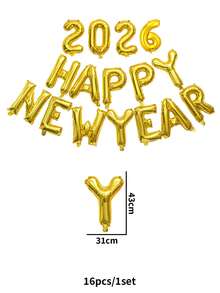 kumozawa 16 件 - 16 英寸“2026 年新年快乐”铝箔气球，新年前夜派对装饰，新年派对用品，2026 年新年派对装饰，适合 2026 年新年家庭聚会 - 彩色 - 查看 9