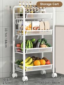Storage Cart With Drain Basket, Mobile Shelving Unit Rolling Utility Cart, White Rolling Cart, Rolling Pantry Organizers, Kitchen Organizer, Organization For Living Room, Bathroom, Kitchen Office, Black, Home Decor, Party & Christmas Storage - 白色 - 查看 12