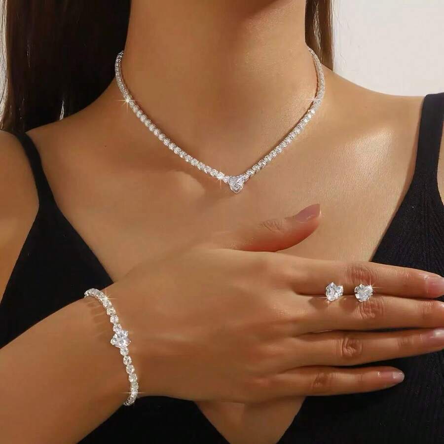 3pcs Heart & Claw Chain Set, Suitable For Daily Wear