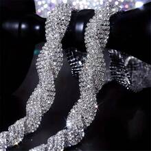1 Yard Sparkling Crystal Braided Ribbon Rhinestone Trimmed Silver Chain Bridal Wedding Dress Shoes Decoration Accessories - Silver - View 15