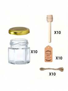 1.5盎司六角形迷你玻璃蜂蜜罐 - 1个/4个/10个/20个/30个套装，配木托盘、金色盖子、感谢卡和麻绳，是婴儿派对、婚礼和聚会的理想之选，也可用作婚礼回礼和派对回礼。