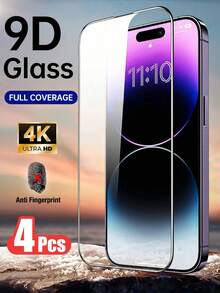 Yezodawee 4片装9D钢化玻璃屏幕保护膜，9H硬度，兼容 17 Pro Max、Air 16、15、14、13、16、12、11 Pro Max、X、XR、XS Max、7、14 Plus，防水、防震、防刮、防指纹、全覆盖