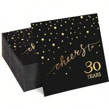 20 Stücke/40 Stücke/60 Stücke, 30. Geburtstag Servietten, Feiere Prost auf 30 Jahre Cocktail Party Servietten, 16,5 x 16,5 cm, für Geburtstagsdekoration, Hochzeitsjubiläum, Schwarz und Gold, 2-lagig Halloween Tischdekoration - Schwarz 30 Jahre alt - Übersicht 1
