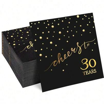 20pcs/40pcs/60pcs,30th Birthday Napkins, Celebrate Cheers To 30 Years Cocktail Party Napkins, 6.5x6.5 Inch, For Birthday Decorations, Wedding Anniversary, Black And Gold, 2 Ply Halloween Table Decorations