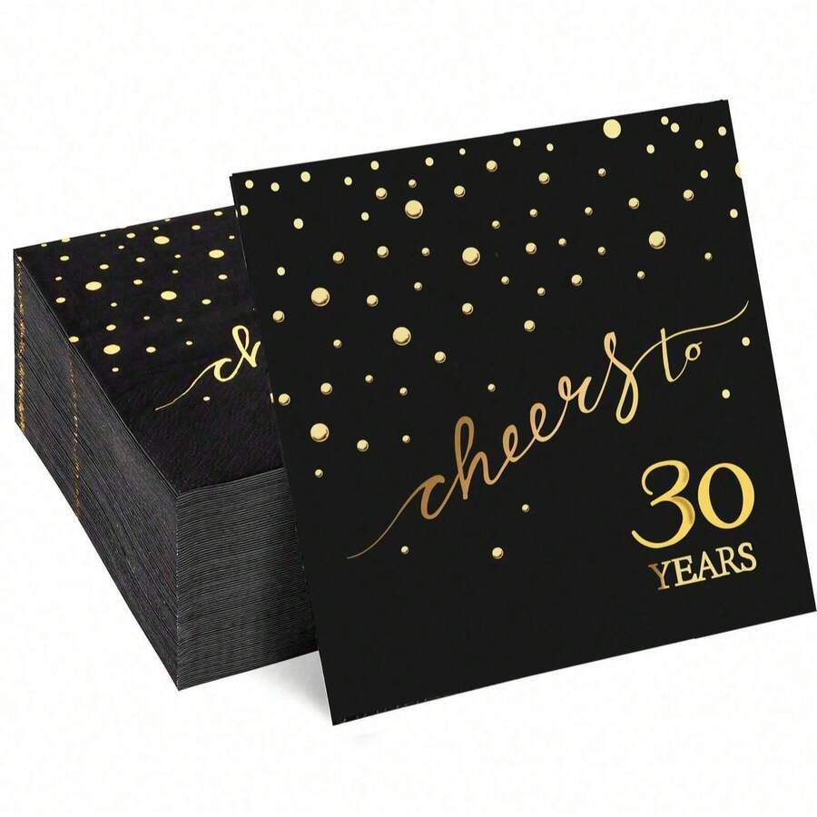 20 Stücke/40 Stücke/60 Stücke, 30. Geburtstag Servietten, Feiere Prost auf 30 Jahre Cocktail Party Servietten, 16,5 x 16,5 cm, für Geburtstagsdekoration, Hochzeitsjubiläum, Schwarz und Gold, 2-lagig Halloween Tischdekoration - Schwarz 30 Jahre alt - Übersicht 1