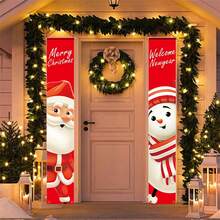 1set (2pcs) - Christmas Couplets, Snowman Old Man Pattern Door Curtain Banners, Christmas Holiday Room Door Decorations, Party Home Courtyard Outdoor Garden Decoration Paintings And Hanging Fabrics, Christmas Party Atmosphere Decoration Supplies